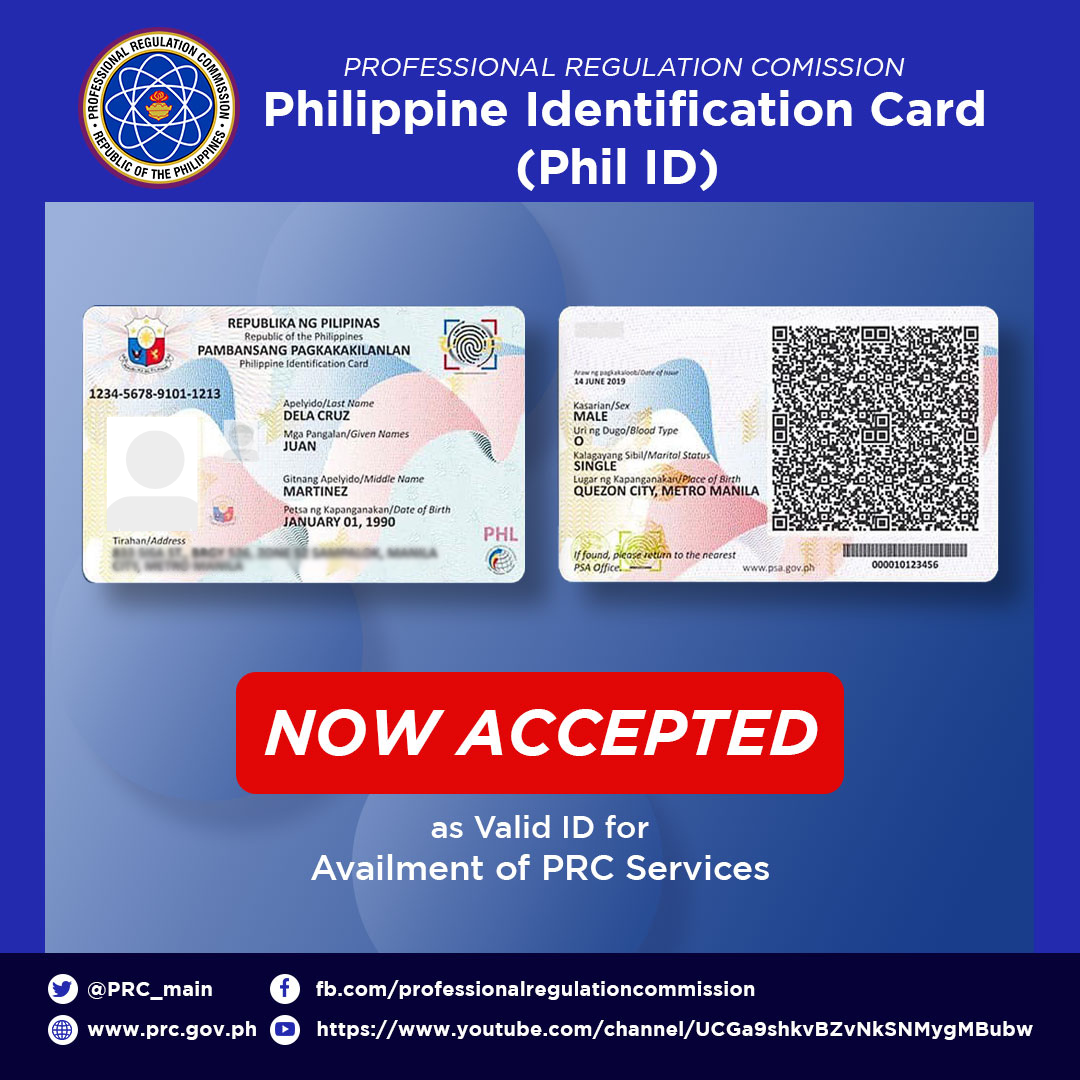 Prc Now Accepts Phil Id For Transactions Professional Regulation Commission