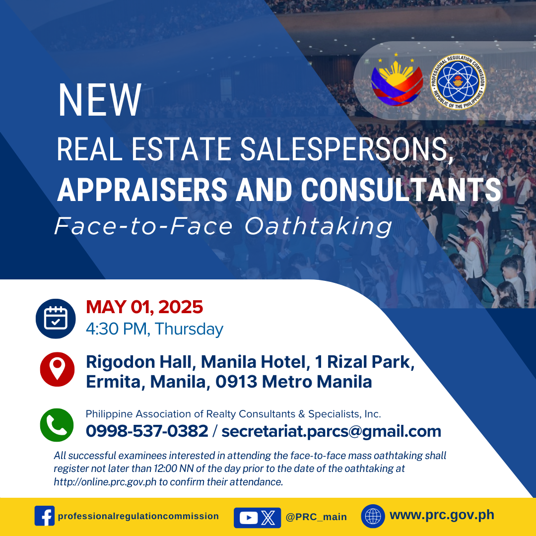 Face-to-Face Oathtaking of the New Real Estate Salespersons, Appraisers, and Consultants